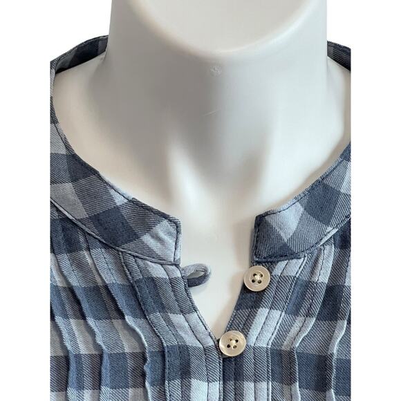 Wrap London Womens Blouse Top Size 14 Blue Check Pleated Tunic Balloon Sleeve - Picture 6 of 9